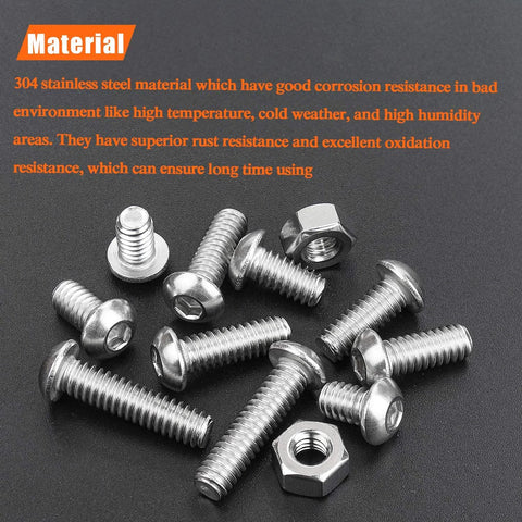 Socket cap screw set, stainless steel UNC, 65 pieces with nuts, five sizes and assorted lengths.