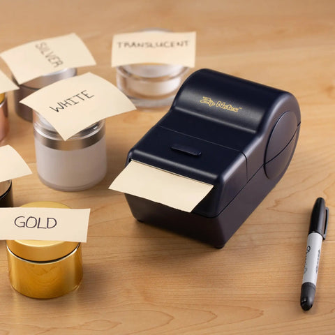 Dark Blue Battery Powered Sticky Note Dispenser on a roll for office, school, and home use delivers exact note lengths, reduces waste