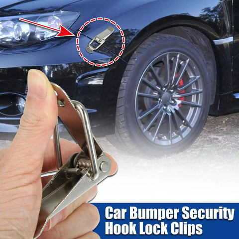 Universal Car Bumper Security Hooks With Quick Release Locks installed on car fender, showing silver tone, easy install feature