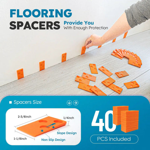 Universal Floor Installation Kit With Tapping Block Double Sided Notches Contour Gauge Pull Bar 40 Pieces Spacers And Rubber Mallet