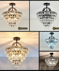 5 Light Crystal Chandelier Ceiling Light Fixture Semi Flush Mount Black Finish, E12 Indoor Lighting with Dimmable Effects