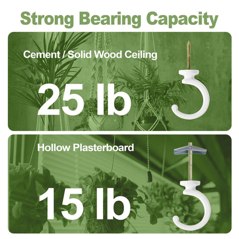 Top Notch Ceiling Hooks For Hanging Plants And Storage Gear Featuring Tough As Nails Steel Swag Hooks With Rock Solid Grip for 25 lb and 15 lb support.