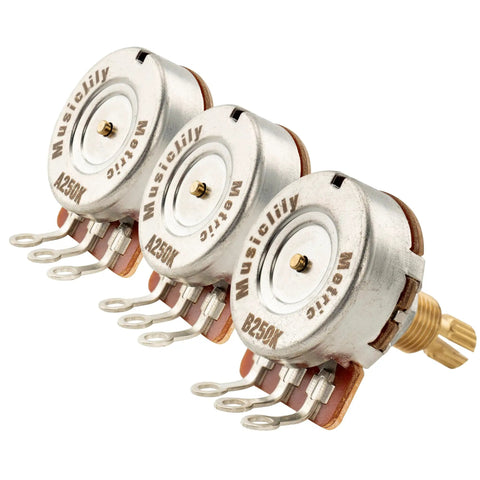 Pro HD A250Kx2 and B250K Potentiometer Set for ST PB JB Style Guitars with Brass Split Shaft and Metric M8 Thread