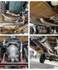 2.5 Inch Mild Steel Universal Exhaust Kit with Mandrel Bends installed on vehicle undercarriages