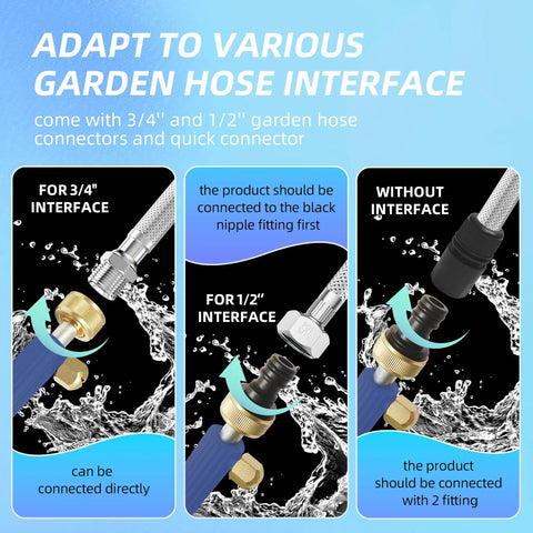 Adaptable connectors for High Pressure Hose Nozzle Set With Hydro Jet Wand, Dual Nozzles, Quick Connectors, Wash Glove And PTFE Tape