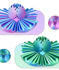 Gear Ball Fidget Toy Set Two Pack Steampunk Gear Sphere For Stress Relief And Focus, 3D printed, open green and purple view