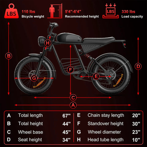 1000W High Torque Electric Bike For Adults 35 MPH Fast Ebike With Beast Mode Power Rapid Acceleration Crush 30 Degree Hills Durable Frame For Commuting Rides And Weekend Adventures. Side view with 23-inch wheel and 67-inch length.