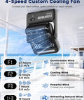 Cruise Certified Portable Fan With Night Light 10000mAh Ultra Slim Travel Fan 4 Speed Modes showcasing speed settings