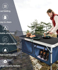 Grab And Go Outdoor Folding Camping Table With Lightweight Aluminum Frame, Height Adjustable Legs And Built In Storage in use