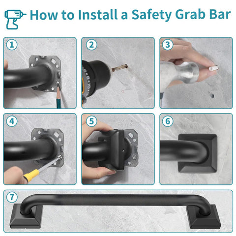 How to install Solid As A Rock Premium Stainless Steel Shower Grab Bars For Seniors with step-by-step images.