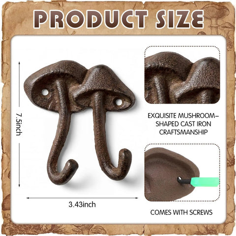 Straight Up Legit Mushroom Wall Hooks Set Of Two Heavy Duty Cast Iron Coat Hangers With Antique Black Finish, 3.43x2.95 in.