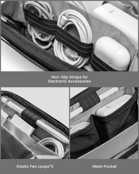 Close-up of Slick Travel Cable Organizer Pouch With Double Compartments For Portable Charging Cords And Tech Accessories.