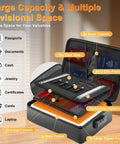 Fireproof Waterproof Document Bag With Lock Portable Organizer For Your Important Files Passport Certificates And Cards Travel Case With Zipper For Laptop, open with multiple compartments.