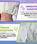 Disposable Lab Coats For Adults Pack Of 10 Lightweight 60gsm Microporous Long Sleeve White With Elastic Cuffs Hook And Loop Closure Mandarin Collar No Pockets Breathable All Day Comfort Medical Gowns close-up of elastic cuff and spill protection