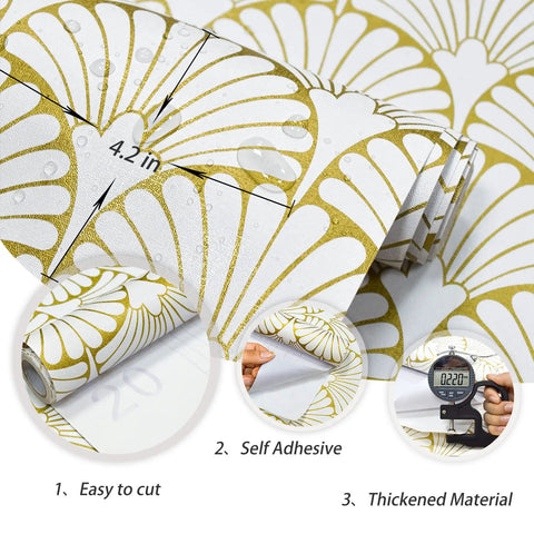 Gold Peel And Stick Wallpaper Self Adhesive For Cabinets And Walls Dope Boho Leaf Ginkgo Biloba Pattern Removable Contact Paper