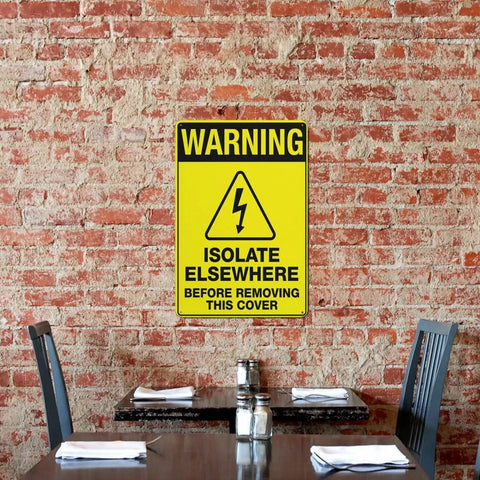 Heavy Duty 8x12 Workshop Safety Sign for Industrial Equipment Maintenance Zone on brick wall