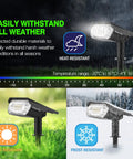 Solar Spotlight Outdoor 1000 Lumens 64 LEDs IP67 Waterproof landscape light with temperature range and weather-resistant features