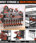 33 Inch Wide Power Tool Organizer Wall Mount Heavy Duty Cordless Tool Rack With 10 Drill Holders, 300 Lb Capacity, 3 Tier Garage Storage