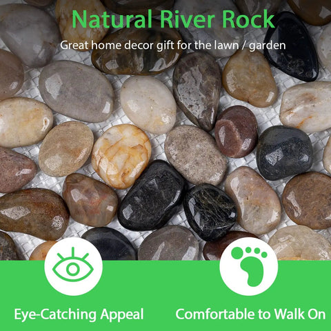 Natural river rock in hexagon shape design for River Rock Stepping Stones Set Of 6 Hexagon Outdoor Garden Path Pavers Polished Pebbles.