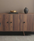 Wooden cabinet with round hidden concealed door pulls flush pocket door handles in stainless steel matte black 50mm diameter.