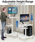 Heavy Duty White Rolling Mobile Workstation Cart With Smooth Gas Spring Height Adjustment For Sit Stand Daily Grind featuring adjustable height.