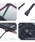Close-up details of Ultralight Camping Table With Cup Holder And Carry Bag, showcasing nylon net, anti-slip feet, and cup holder.