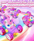 Glowing Crystal Wing Unicorn RC Car For Girls Pink Remote Control Stunt Car With 360 Degree Rotation Eye Lights Rainbow Petal