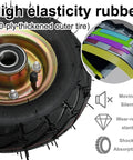 Close-up of high elasticity rubber tire with a 10-ply thick outer tire, part of the Set Of Four Rock Solid Pneumatic Caster Wheels With Smooth Rolling Rubber Tires For Cart And Furniture Moving Industrial Grade Hauling Gear With No Nonsense Real Deal Build.