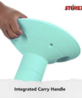 Close-up of teal wiggle stool bottom with built-in carry handle, part of Wiggle Stool For Class And Home Study, Flexible Seating That Moves With You, Adjustable 12 To 18 Inch Height, Teal Cushioned Seat With Built In Carry Handles, Angled Base For Better Posture And Balance.