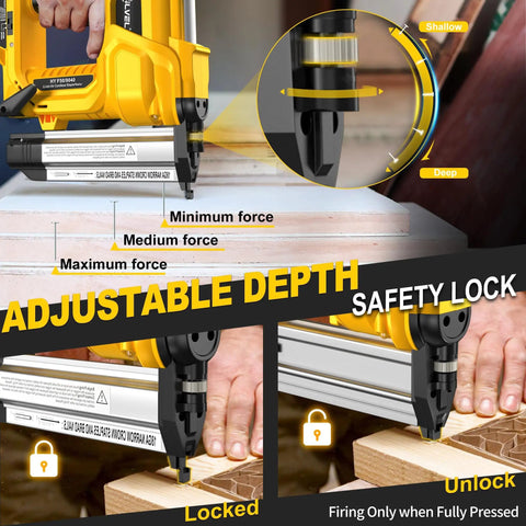 Adjustable depth feature of Heavy Duty 18 Gauge Cordless Brad Nailer And Electric Stapler for precise nailing and stapling.
