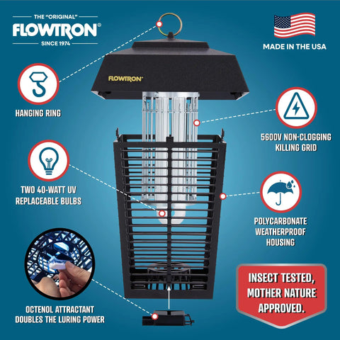 Outdoor Bug Zapper For Mosquitoes And Flies With One And A Half Acre Coverage 80W Bulb And 5600V Instant Kill Grid Electric Insect Killer