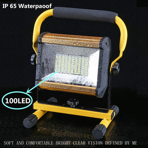 Spot Lighting Rechargeable Cordless Led Work Light Portable Floodlight with IP65 waterproof feature, designed for outdoor use.