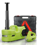 Simtamy 12V electric car jack kit; two-piece set with hydraulic jack and impact wrench in black carrying case (green tools).