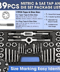 39 Piece Tap And Die Set For Threads Metric And SAE Kit With Adjustable Handles Case And All Accessories Pro Grade GCR15 Steel