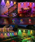 Slick Solar Fence Lights 8 Pack Weatherproof Outdoor Lamp With 3 Warm To Cool Temps And Rgb Dynamic Hue 12 Smart Patterns showcase colorful lighting for seasonal decor.