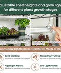Indoor Grow Cabinet With Five Tier Shelves And Eight Full Spectrum Grow Lights 6000K instructions for adjustable shelf and light height