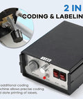 Slick Semi Automatic Label Applicator For Round Bottles With Built In Printer showing control panel and coding features.