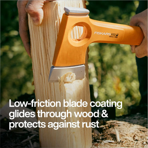 Ultralight Hiking Axe 13 Inch With 15 Percent Lighter FiberComp Handle And Ultra Sharp Forged Steel Blade chopping wood outdoors