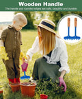 Mother and child using 16 Piece Garden Tools Set With Wooden Handles For Garden Beach Sandbox Digging Shovels Rakes Forks And Trowels