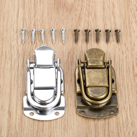 Two Vintage Metal Hasp Locks For Wooden Boxes Chest Case Jewelry Box Gift Box And Suitcase Durable Zinc Alloy Hardware Latch Toggle Clasp Easy Install Heavy Duty Box Lock 67x34mm with screws