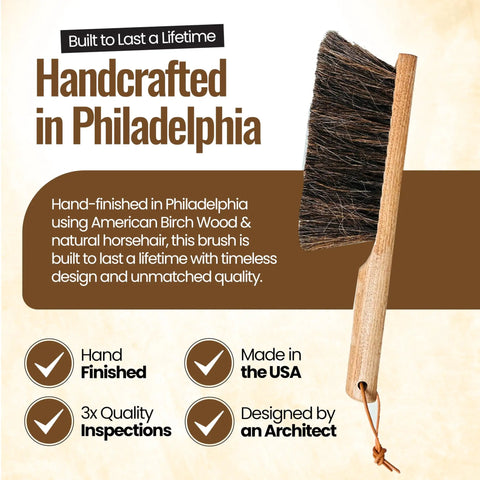 13 Inch Horsehair Woodworking Brush For Countertop Furniture Drafting Patio Fireplace Cleaning And Leather Care Hand Finished In The USA With Undyed Natural Bristles For Gentle Yet Superior Dusting For Your Workshop
