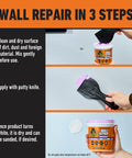 Steps to use Color Changing Wall Repair Compound 16 Ounce Tub Goes Purple When Applied And Dries White with application images.