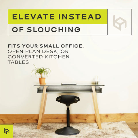Standing Desk Chair For Tall Desks With Back Support And Handles To Improve Posture And Balance Boss Level Ergonomic Home Office Stool For Work From Home Light Gray infront of small desk