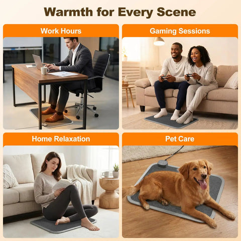 Graphene Heated Floor Mat For Cold Feet With 110V Adjustable Temperature Under Desk Electric Heater With Timer in various settings