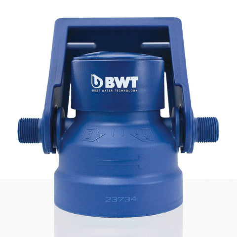 Top Notch L Size Water Filter Cartridge And Mounting Head Kit showcasing the blue bypass valve head for easy installation.
