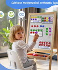 Child using Magnetic Ten Frame Set 74 PCS for Kids Ages 5 to 7 on easel for math practice, colorful magnetic counters visible.