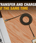 Heavy Duty USB A To USB C Charging Cable Premium Braided Nylon With Kevlar Reinforcement For Fast Charging coiled on table