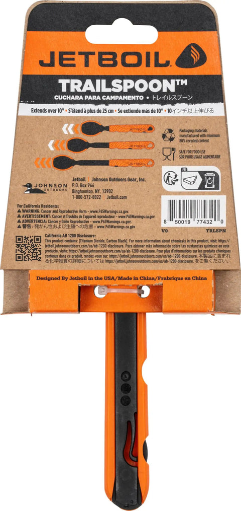 TrailSpoon Extendable Backpacking Spoon With Silicone Edge For Pots Reach Inside Cookware During Camping Trips Packaging