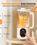 Front view of 50 Oz Nut Milk Maker With 10 In 1 Functions And 20 Blades For Almond Cashew Coconut Oat Milk Plant Based Bevs Plus Chowder Juice Soy Milk Delay Start Boil Water Keep Warm And Auto Clean with user operating touchscreen