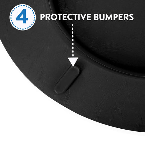 Ultra Plush Cushioned Toilet Seat With Soft Vinyl Comfort, Black Finish, showing protective bumpers detail, elongated toilet compatible